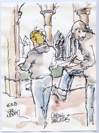 2 artistes dans le cloitre du musée UNTERLINDEN 